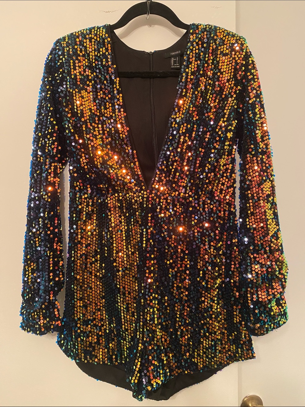 Forever 21 Multicolor Sequin Deep V Bodysuit